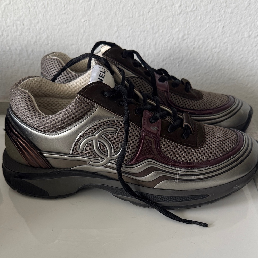 CHANEL Metallic and Brown Sneakers